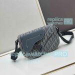 Replica Di0r Saddle Messenger Bag Deep Gray Oblique Jacquard and Grained Calfskin